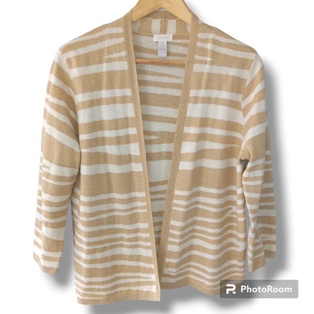 Chico's Zebra Print Wool Blend Open Cardigan-Size 1/US Medium-Metallic Shimmer